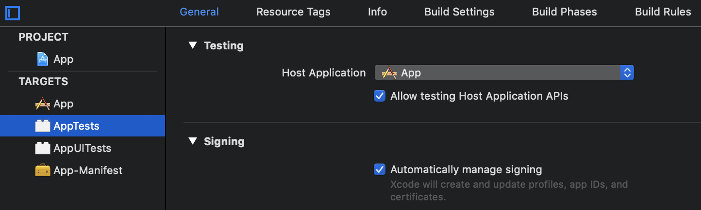 Unit tests target with host application